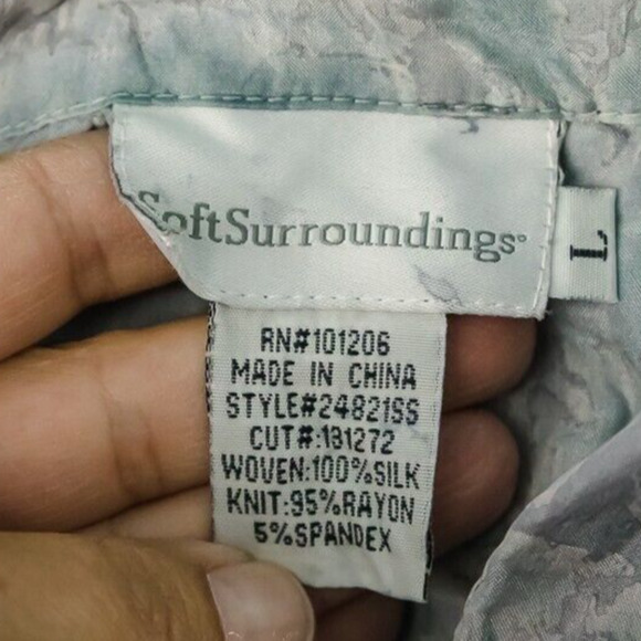 Soft Surroundings Size Large L Blue Tie Dye Button Long Sleeve Silk Tunic Top - Picture 4 of 6